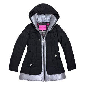 BETSEY JOHNSON Down & Feather Black Designer Winter Puffer Parka Coat Womens S